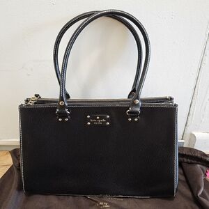 Kate Spade Wellesley Martine leather handbag, Black with hot pink lining